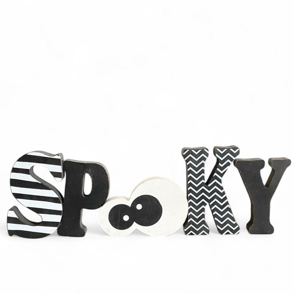 Black & White Wooden SPOOKY Letters Halloween Mantel Tabletop Decoration